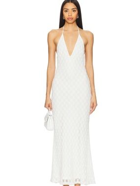 Bardot White Halter Lace Maxi Dress